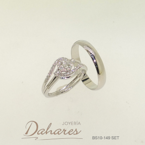 BS10-BS10-149 SET Trío de matrimonio en oro blanco de 10 kilates con diamantes, banda de caballero 4mm de ancho. Talla H10 M7