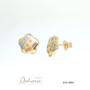 A10-3093 Aretes tipo topito en tres oros de 10 kilates. Ancho 1.0 cm