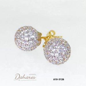 A10-3126 Aretes tipo topito en oro amarillo de 10 kilates con circones. Diametro 0.8 cm