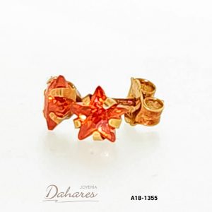 A18-1355 Aretes tipo topito en oro amarillo de 18 kilates con circones naranja
