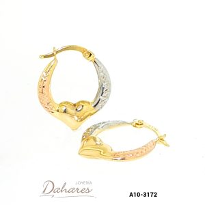 A10-3172 Argollas en tres oros de 10 kilates. Diámetro  1.7 cm