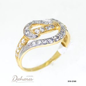 S10-2165 Anillo de dama en oro amarillo y blanco de 10 kilates con circones. Talla 6.5