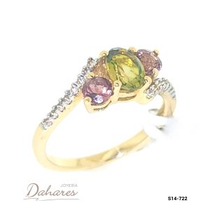 S14-722 Anillo en oro amarillo de 14 kilates con turmalina. Talla 8.5