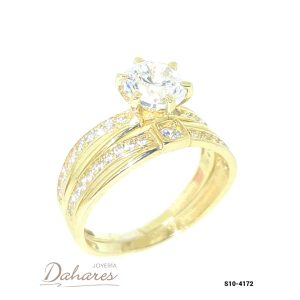 S10-4172 Dúo de matrimonio para dama en oro amarillo de 10 kilates con circones. Talla 6