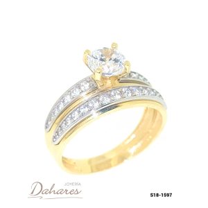 S18-1597 Dúo de matrimonio para dama en oro amarillo de 18 kilates con circones. Talla 8