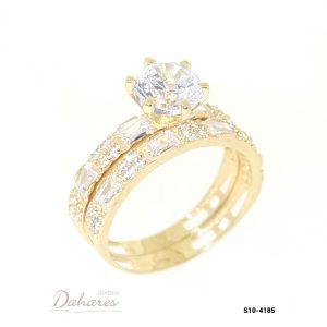 S10-4185 Dúo de matrimonio para dama en oro amarillo de 10 kilates con circones. Talla 6