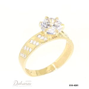 S10-4201 Anillo Solitario en oro amarillo de 10 kilates, con circones. Talla 7
