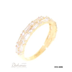 S10-4206 Banda en oro amarillo de 10 kilates con circones.  Talla 6