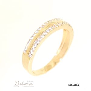 S10-4208 Banda de matrimonio en oro amarillo de 10 kilates con circones. Talla 7