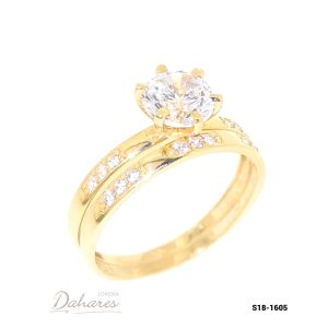 S18-1605 Dúo de matrimonio para dama en oro amarillo de 18 kilates con circones. Talla 8