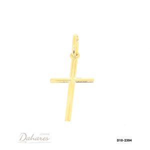 D10-2394 Dije de Cruz en oro amarillo de 10 kilates. Alto 2.4 cm, ancho 1.2 cm