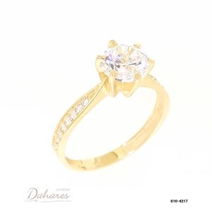 S10-4217 Anillo Solitario en oro amarillo de 10 kilates con circones. Talla 6.5