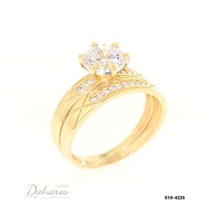 S10-4225 Dúo de matrimonio para dama en oro amarillo de 10 kilates con circones. Talla 7