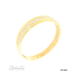 S10-4242 Banda de matrimonio en oro amarillo de 10 kilates con circones, 4 mm de ancho. Talla 10