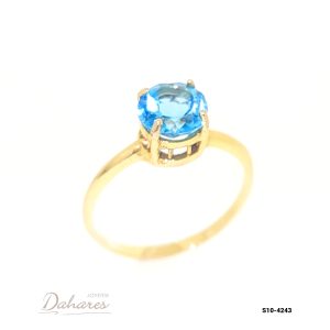 S10-4243 Anillo Solitario en oro amarillo de 10 kilates con Topacio Azul. Talla 7