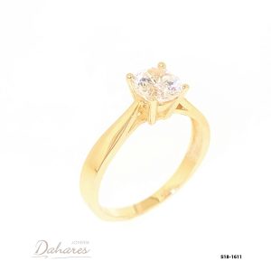 S18-1611 Anillo Solitario en oro amarillo de 18 kilates con circones. Talla 6