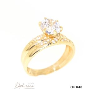 S18-1619 Dúo de matrimonio para dama en oro amarillo de 18 kilates con circones. Talla 6.5