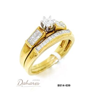 BS14-039 Dúo de matrimonio para dama en oro amarillo de 14 kilates con diamantes. Talla 7