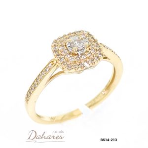 BS14-213 Anillo Solitario en oro amarillo de 14 kilates con diamantes. Talla 7