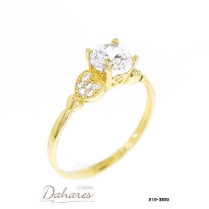 S10-3850 Anillo Solitario en oro amarillo de 10 kilates con circones. Talla 8