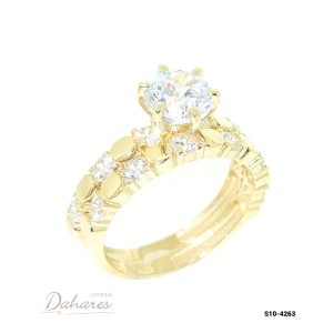 S10-4263 Dúo de matrimonio para dama en oro amarillo de 10 kilates con circones. Talla 6