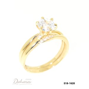 S18-1620 Dúo de matrimonio para dama en oro amarillo de 18 kilates con circones. Talla 7.5