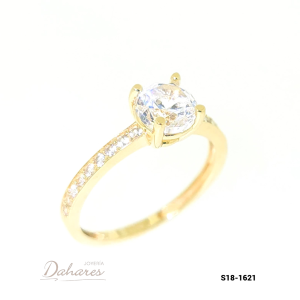 S18-1621 Anillo Solitario oro amarillo de 18 kilates con circones. Talla 6