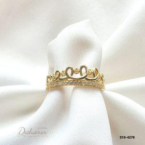 S10-4278 Anillo de corona en oro amarillo de 10 kilates con circones. Talla 8