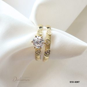 S10-4287 Dúo de matrimonio para dama en oro amarillo de 10 kilates con circones. Talla 9