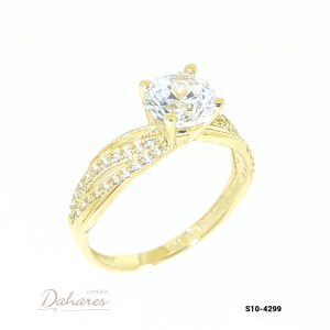 S10-4299 Anillo Solitario en oro amarillo de 10 kilates con circones. talla 7
