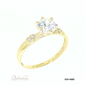 S10-4303 Anillo Solitario en oro amarillo de 10 kilates con circones. talla 7.5