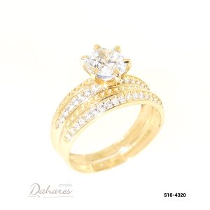 S10-4320 Dúo de matrimonio para dama en oro amarillo de 10 kilates con circones. Talla 6.5