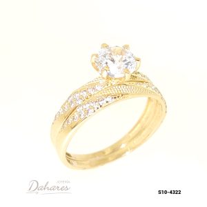 S10-4322 Dúo de matrimonio para dama en oro amarillo de 10 kilates con circones. Talla 7.5