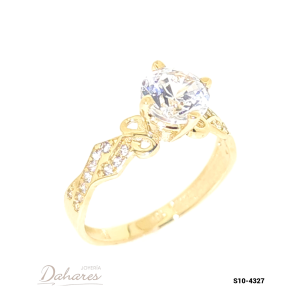 S10-4327 Anillo Solitario en oro amarillo de 10 kilates con circones. talla 6