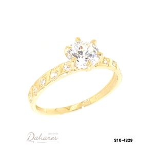 S10-4329 Anillo Solitario en oro amarillo de 10 kilates con circones. talla 8