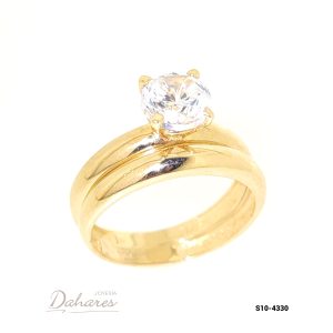 S10-4330 Dúo de matrimonio para dama en oro amarillo de 10 kilates con circones. Talla 7